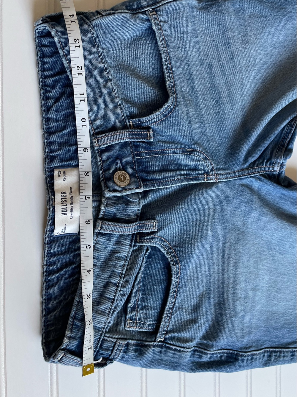 Hollister Low Rise Baggy Flare Jeans Y2K Mid Blue Wide Leg Rigid Denim 2R/26 EUC - Picture 6 of 15